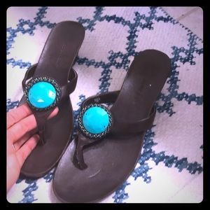 Turquoise beaded sandals Size 8